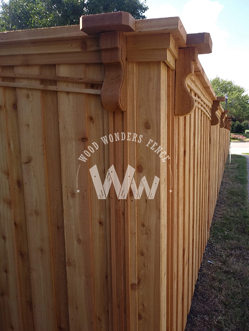 custom corbels on cedar fence by wood wonders